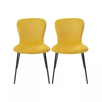 Žltá čalúnená jedálenská stolička Frida / set 2 ks