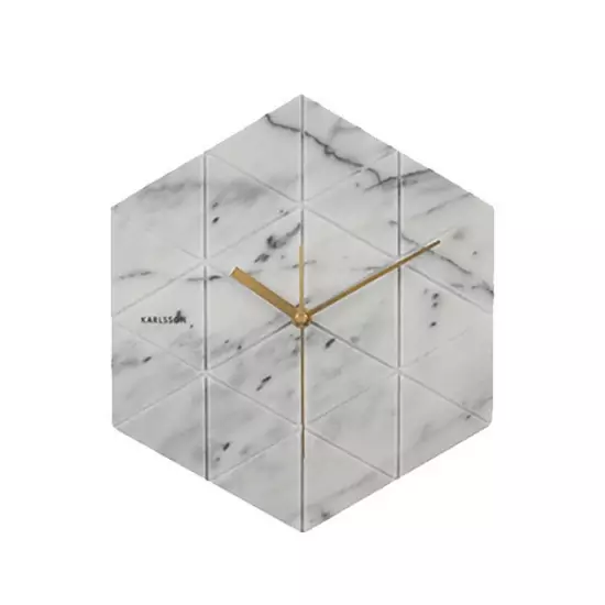 Nástenné hodiny Marble Hexagon – biele