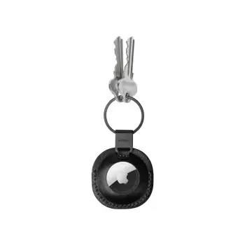 Kožený držiak pre Airtag s krúžkom na kľúče – Black