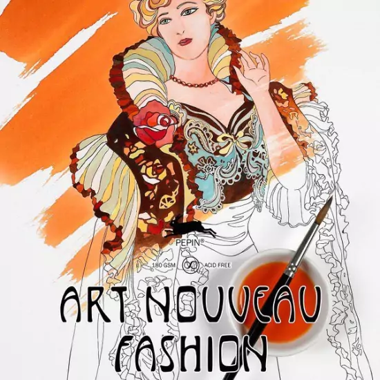 16 listov omaľovánok Art Nouveau Fashion