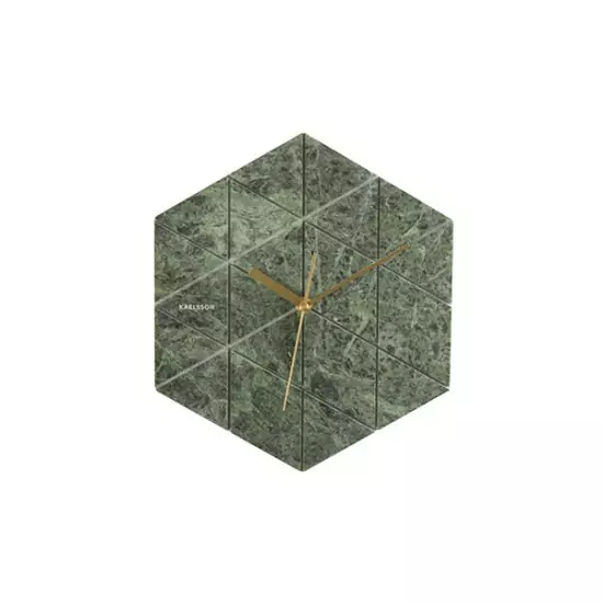 Nástenné hodiny Marble Hexagon – zelené