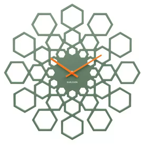 Nástenné hodiny Sunshine Hexagon – zelené