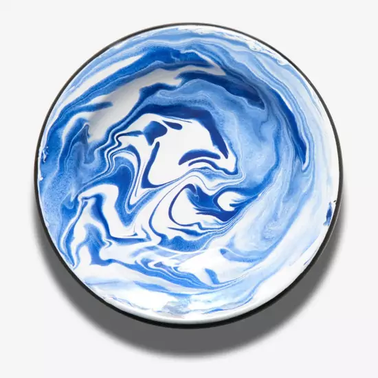 Hlboký smaltovaný modrý tanier