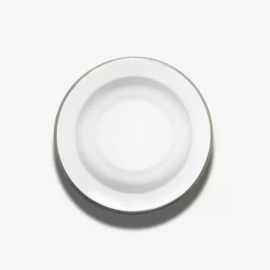 Hlboký smaltovaný tanier s šedou obrubou