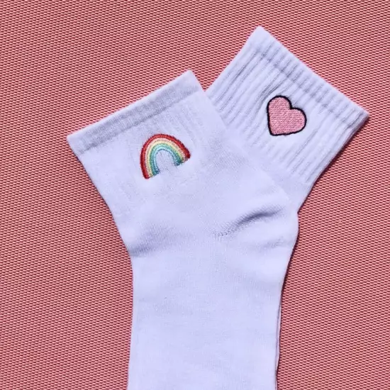 Biele ponožky - Rainbow Heart