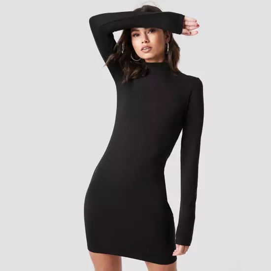 Čierne bodycon šaty Nicki × NA-KD Basic s dlhým rukávom