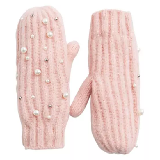 Svetloružové rukavice s perličkami