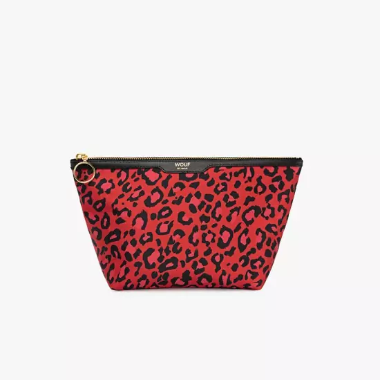 Saténová kozmetická taška Red Leopard Beauty