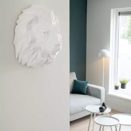 Sada 2 ks: Nástenná dekorácia Origami Lion – biela