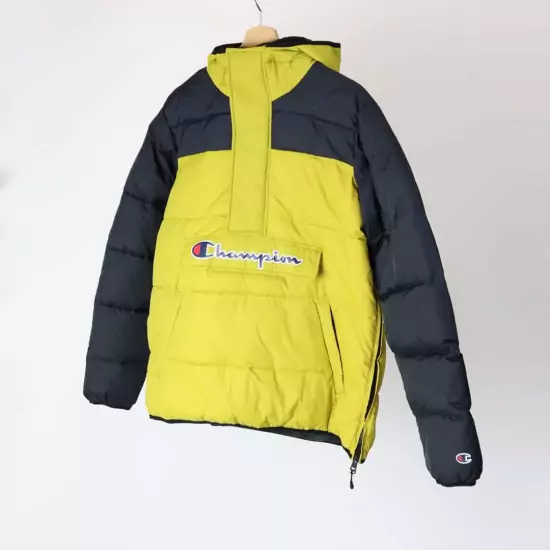 Žltá bunda Half Zip-Up Colour Block Hooded Puffer Jacket