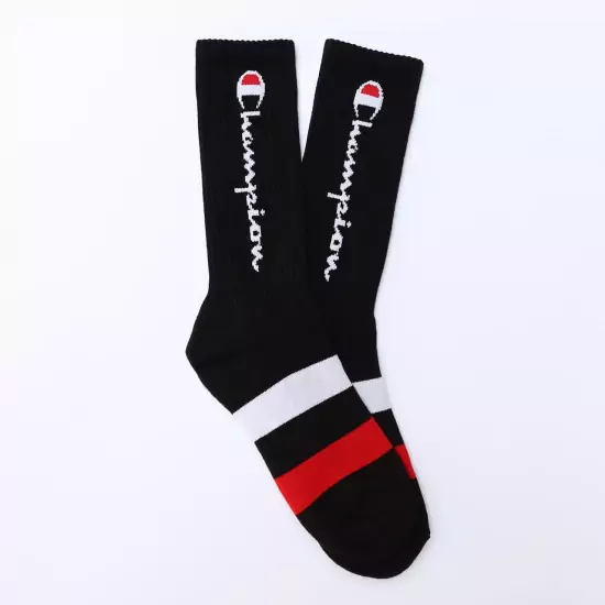 Čierne ponožky Script Logo Stripe Ribbed Crew Socks
