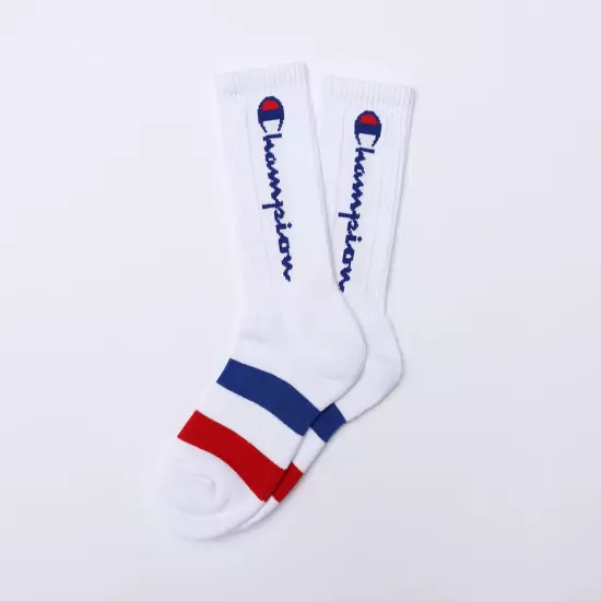 Biele ponožky Script Logo Stripe Ribbed Crew Socks
