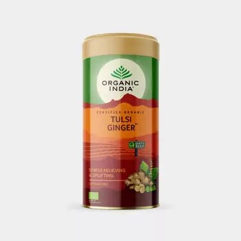 Bio čajová zmes Tulsi Ginger, plech – Organic India