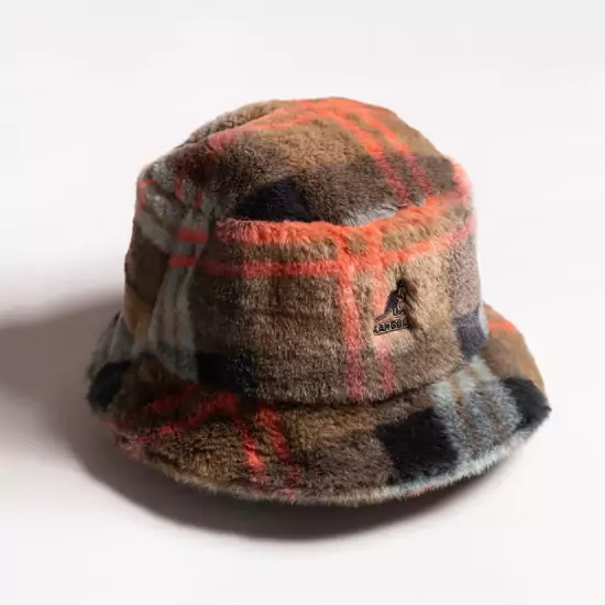 Šedý kockovaný klobúk Faux Fur Bucket