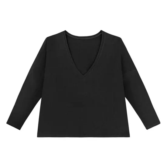 Čierna košeľa AGNESSA s výstrihom do V – one size